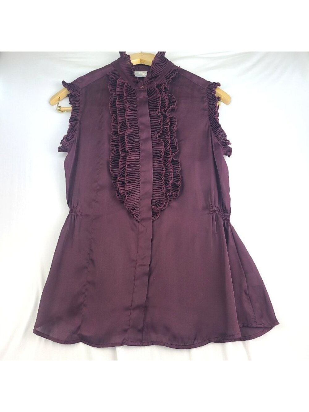 Converse One Star Purple/Plum/Wine Ruffle Sleeveless Tuxedo Blouse Small